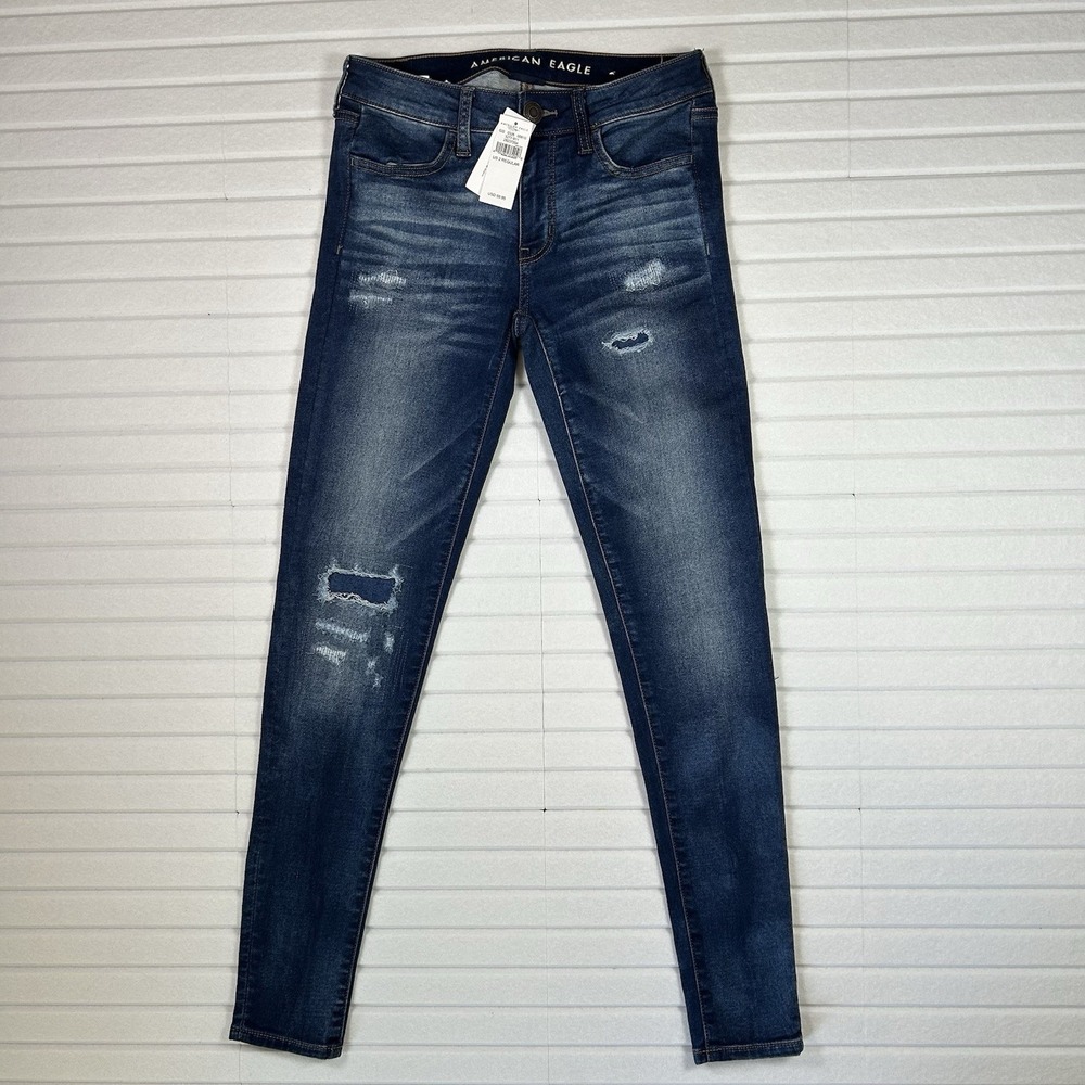 NWT* American Eagle Womens 2 Regular Skinny Jeans Distressed Dark Wash